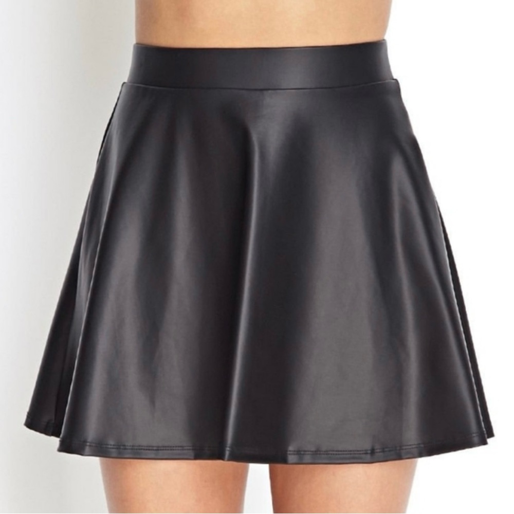 Black faux leather Skater Skirt